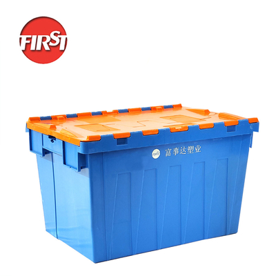 kopen Solid Box Blauwe opslagplaats Verplaatsbaar Flip Lid Plastic Crate Stack Nesting Crate 600*400*365mm online vervaardiging