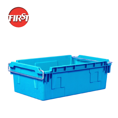 kopen Stapelbare harde plastic kratten met metalen handgrepen 720*425*235mm Buitengrootte Op maat online vervaardiging