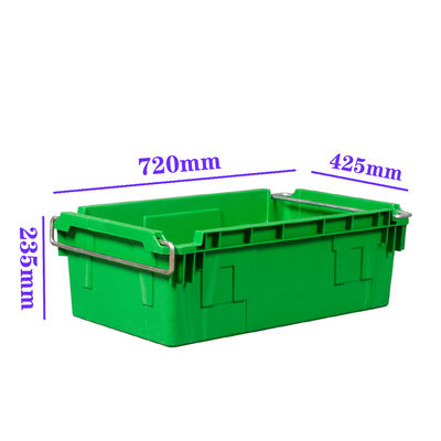 kopen Industriële stapel en nest plastic krat met metalen schommelarmen 45L PP opslag krat 720×425×235mm OEM-fabrikant online vervaardiging