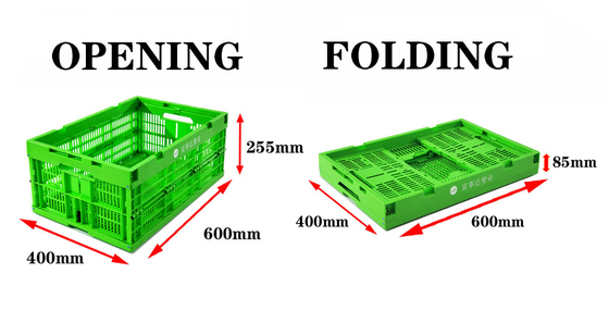 kopen 600*400*255mm Opvouwbare opslagkast Opvouwbare plastic kratten voor groenten en fruit online vervaardiging