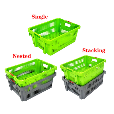 Maasstabiel krat Plastic omzetdozen Stapelbare opslag fruit krat